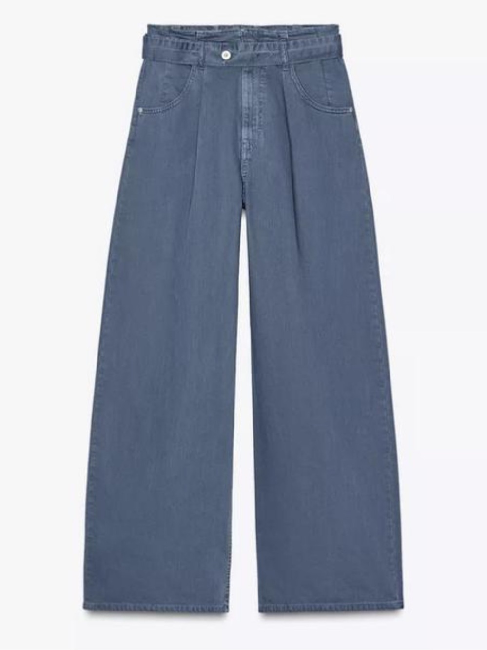 Zara Asymmetric Pleated Wide-Leg Denim Pants in Washed Blue – Women’s Size 2